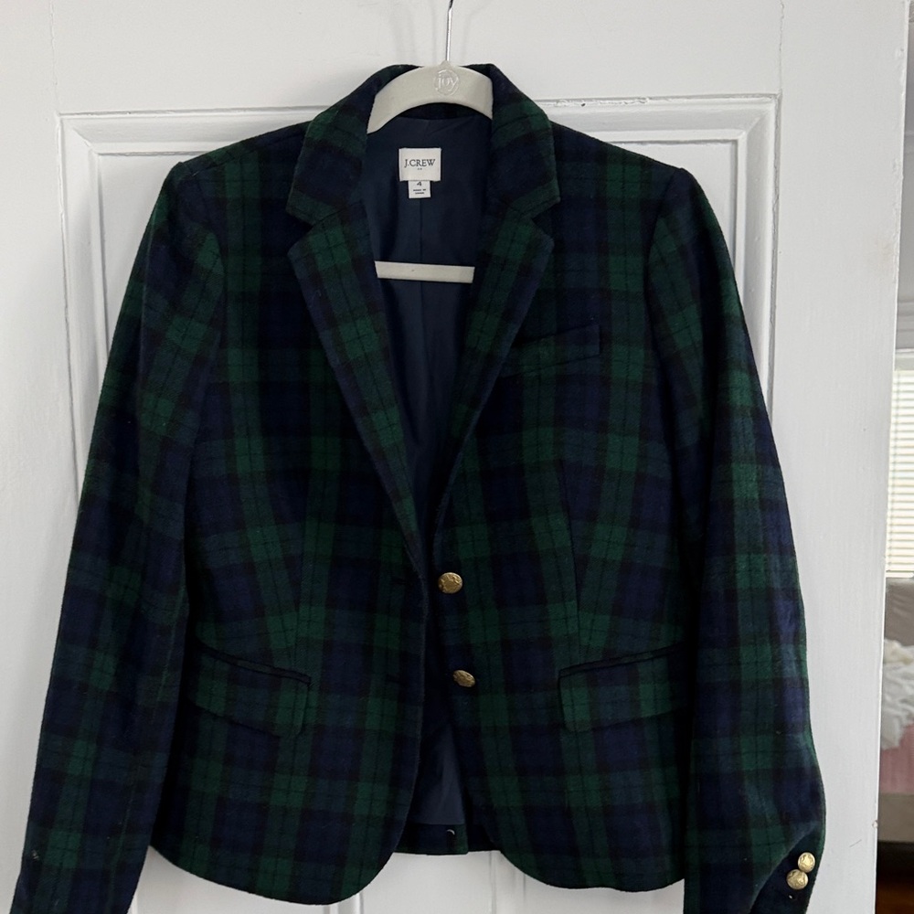 J. Crew Tartan Blazer in Green and Navy
